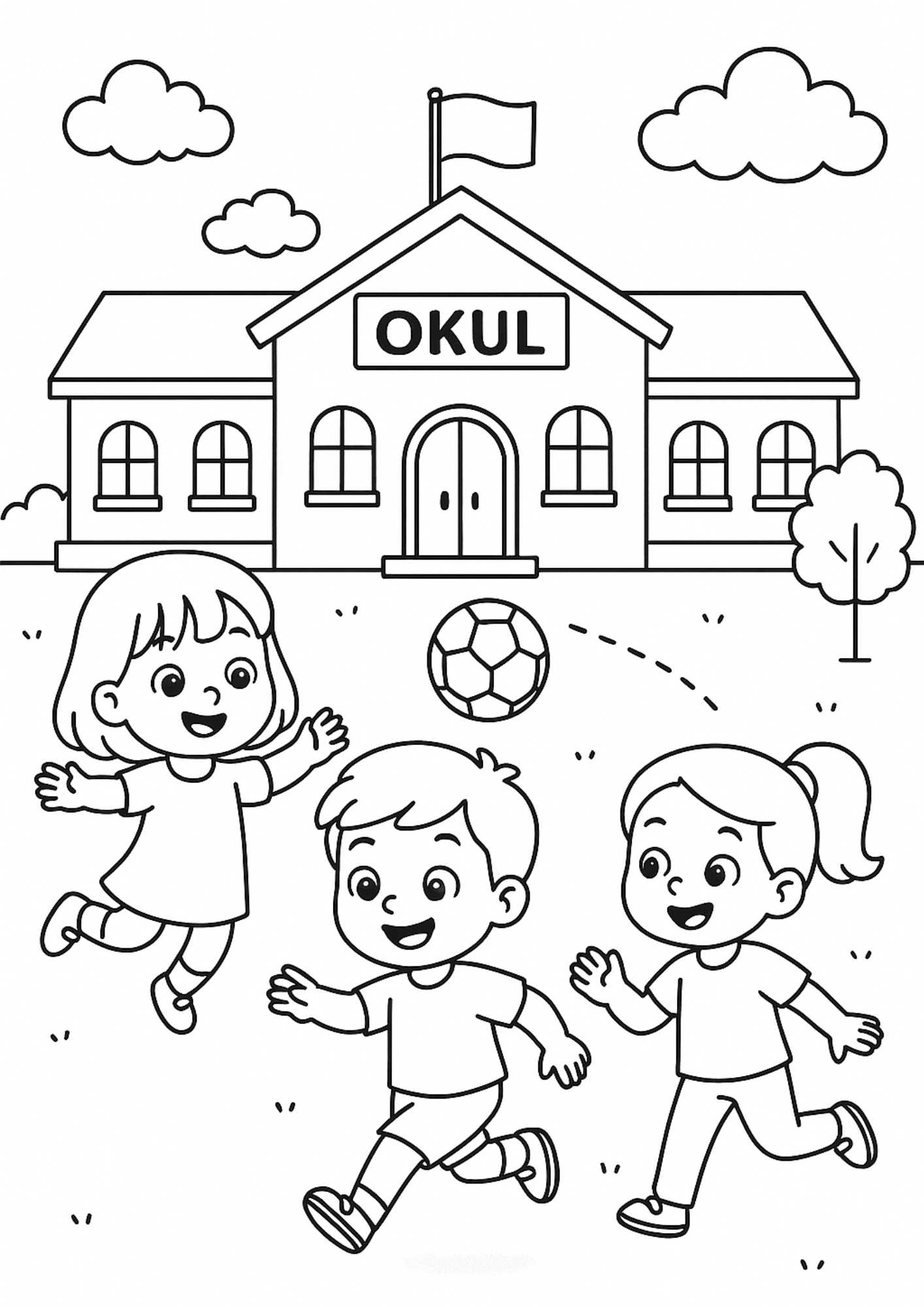 Okul Bahçesinde Oynayan Çocuklar Boyama Sayfası – Ücretsiz PDF İndir, Renklerle Neşeyi Yansıt