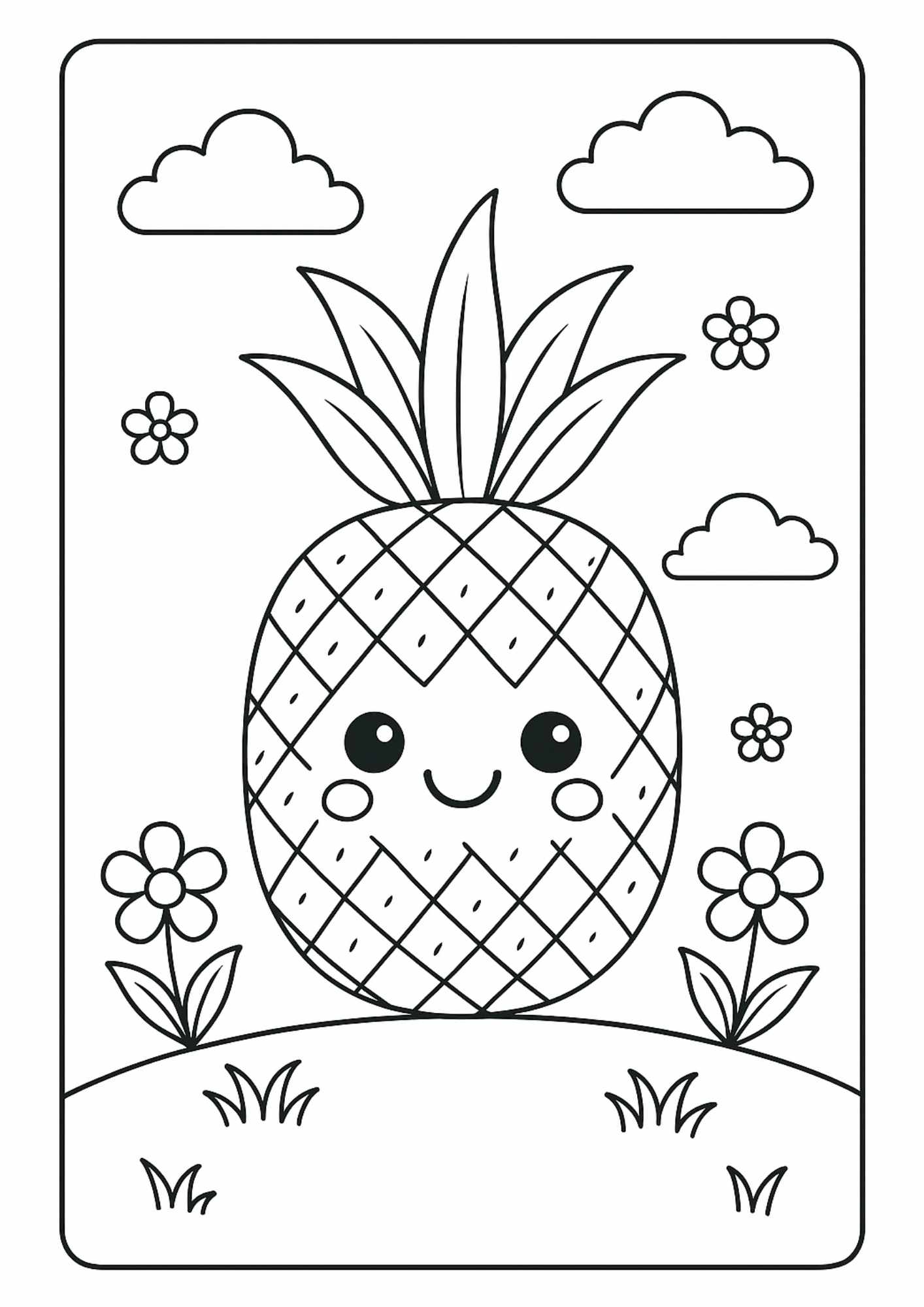 Sevimli Ananas Boyama Sayfaları – Ücretsiz PDF İndir, Tropikal Neşeye Renk Kat