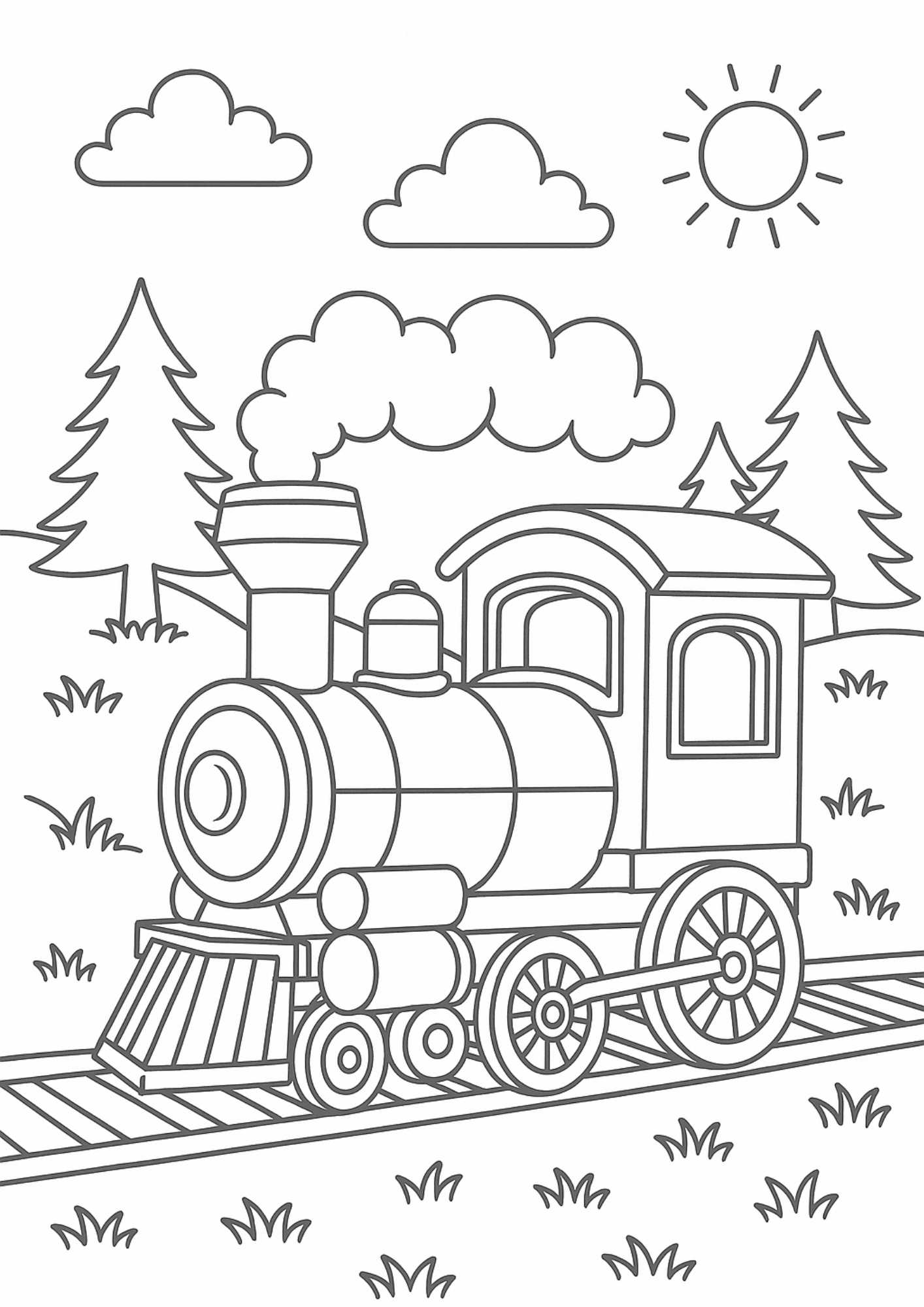 Tren Boyama Sayfası – Ücretsiz PDF İndir, Raylar Üzerinde Renkli Bir Yolculuğa Çık!