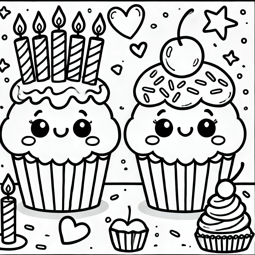 Sevimli Cupcakeler Boyama Sayfası – Ücretsiz PDF İndir, Tatlı Renklerle Hayal Gücünü Renklendir