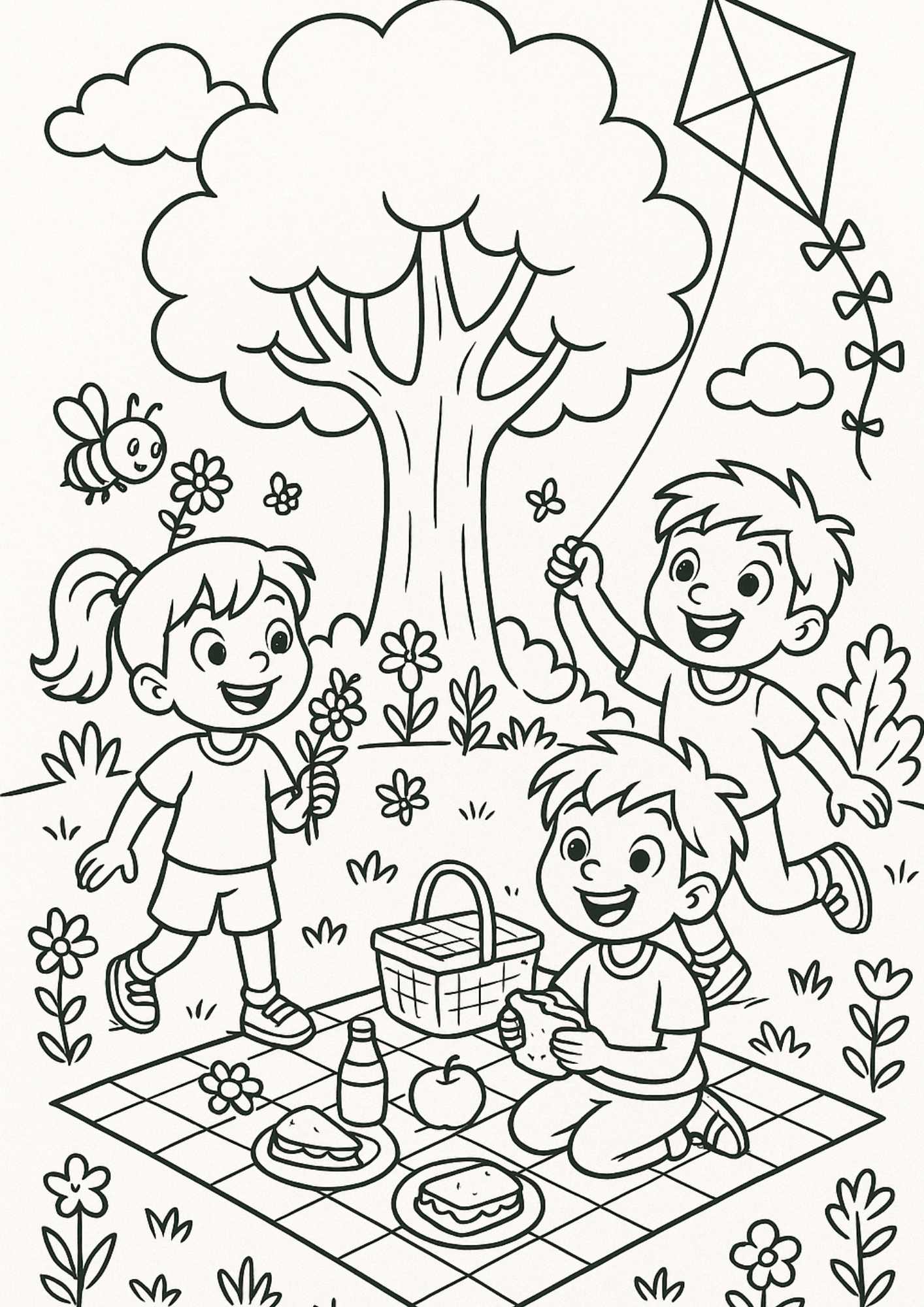 Piknik Yapan Çocuklar Boyama Sayfası – Ücretsiz PDF İndir, Doğada Renkli Bir Gün Yaşa!