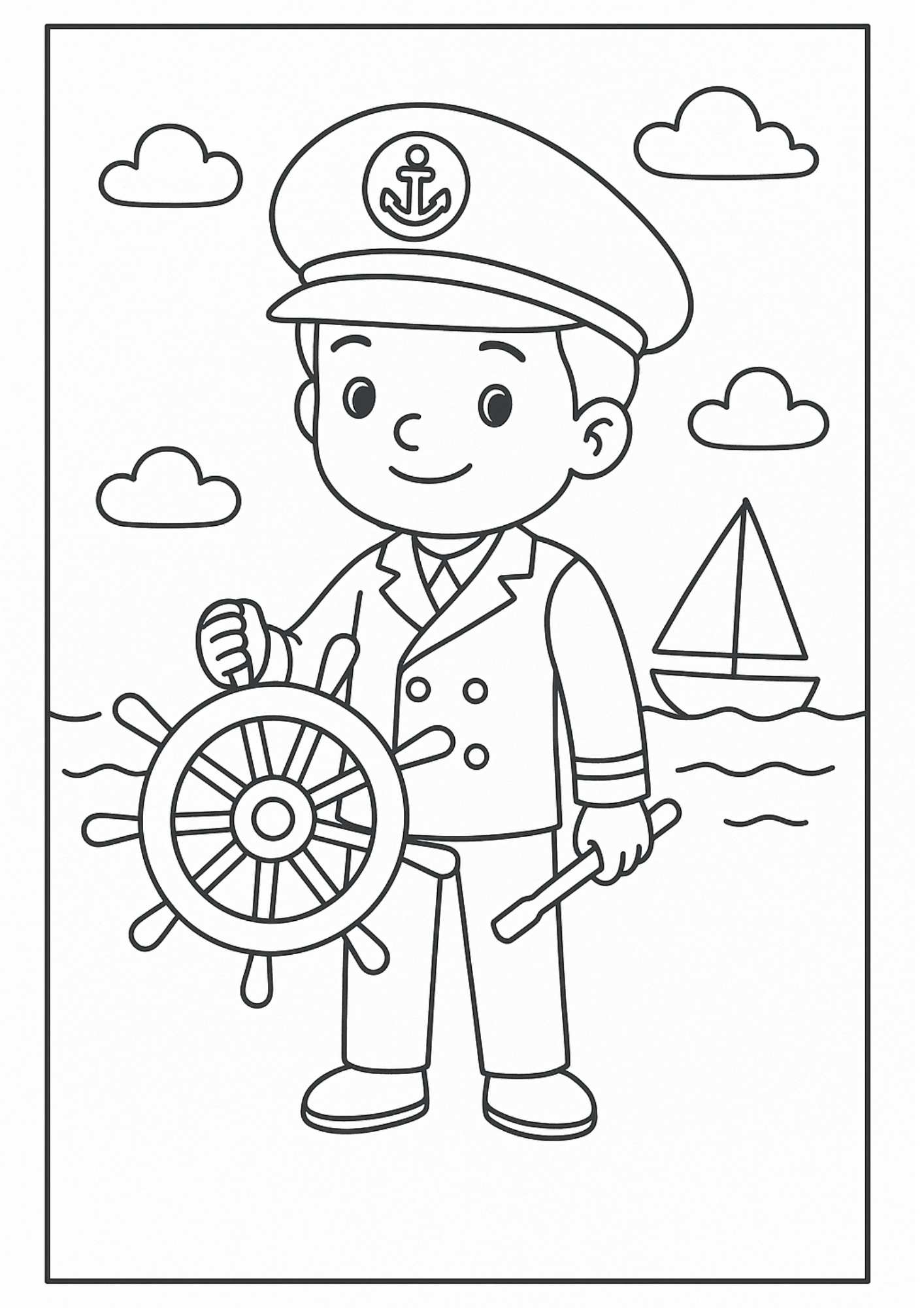 Kaptan Çocuk Boyama Sayfası – Ücretsiz PDF İndir, Minik Denizcilerle Renkli Maceraya Açıl!