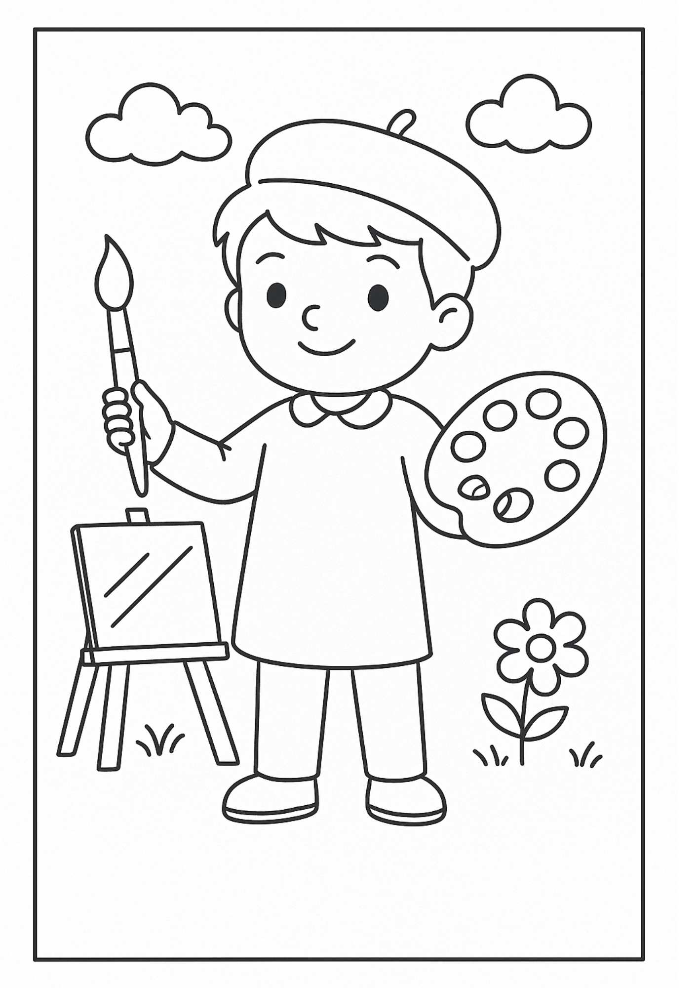 Ressam Çocuk Boyama Sayfası – Ücretsiz PDF İndir, Minik Sanatçılarla Renkli Yolculuk!