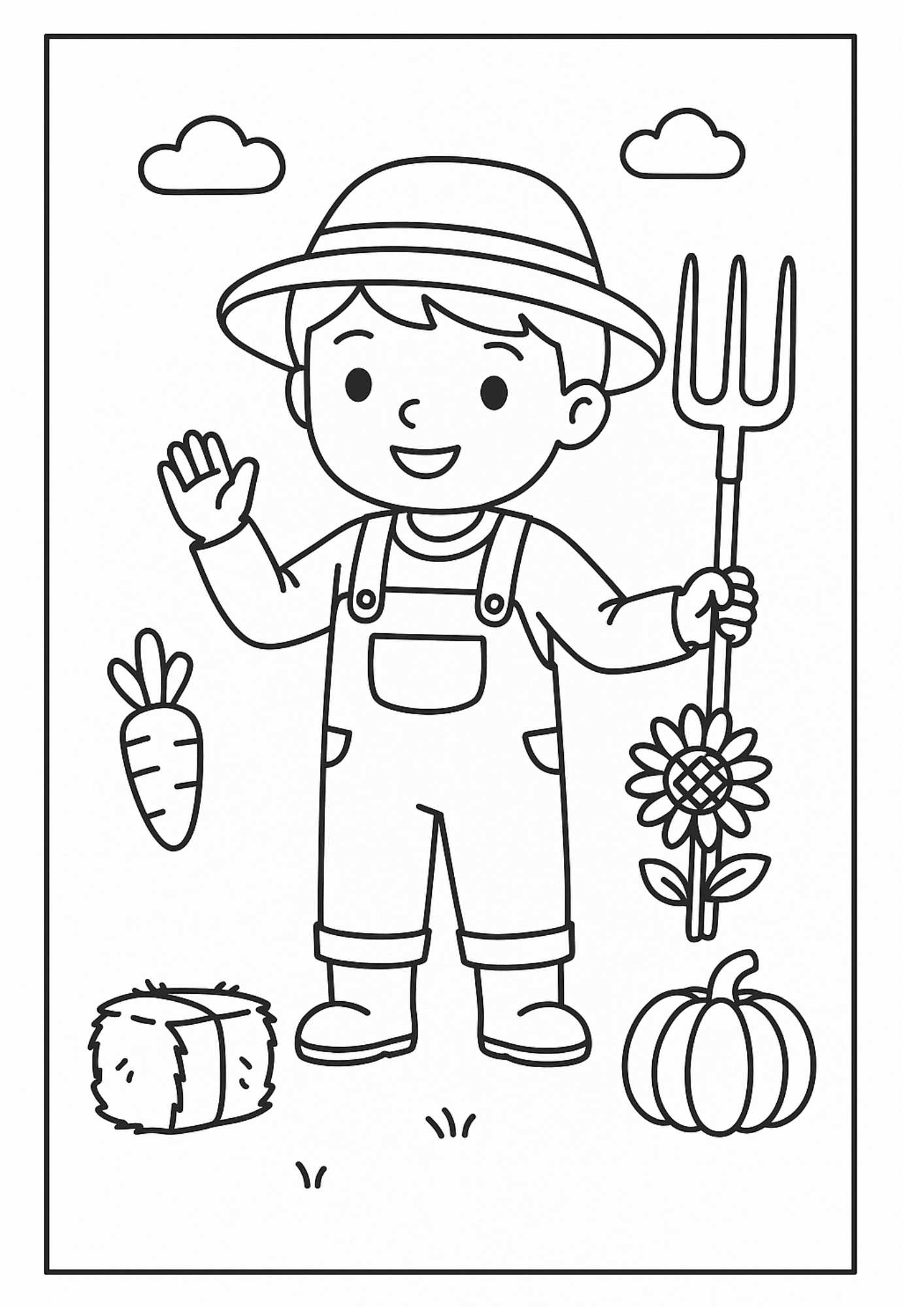 Minik Çiftçi Boyama Sayfası – Ücretsiz PDF İndir, Renklerle Doğaya Yolculuk Başlasın!