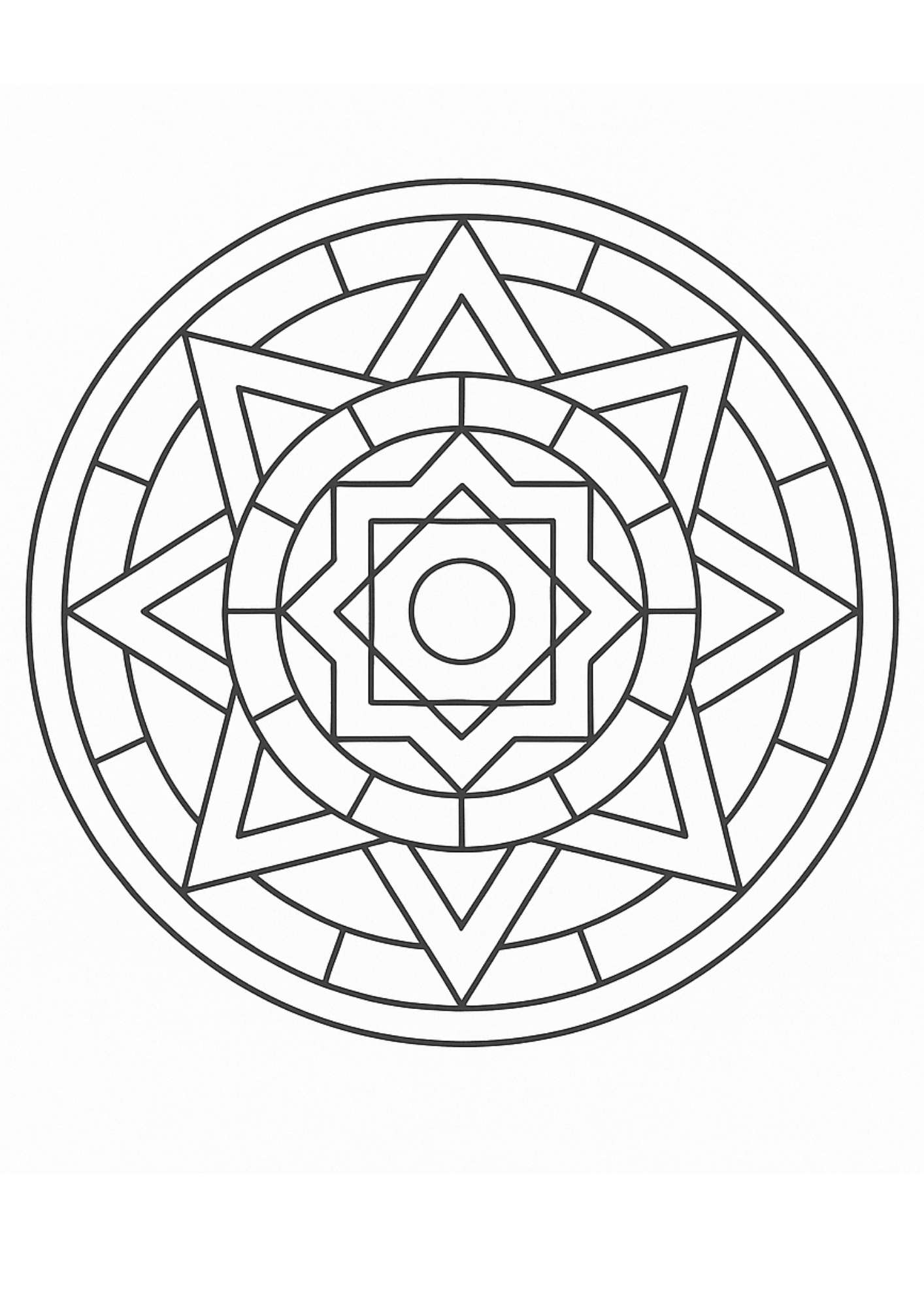 Geometrik Mandala Boyama Sayfası – Zihnini Sakinleştir, Renklerle Simetriyi Hisset! 🎨🔺🌀
