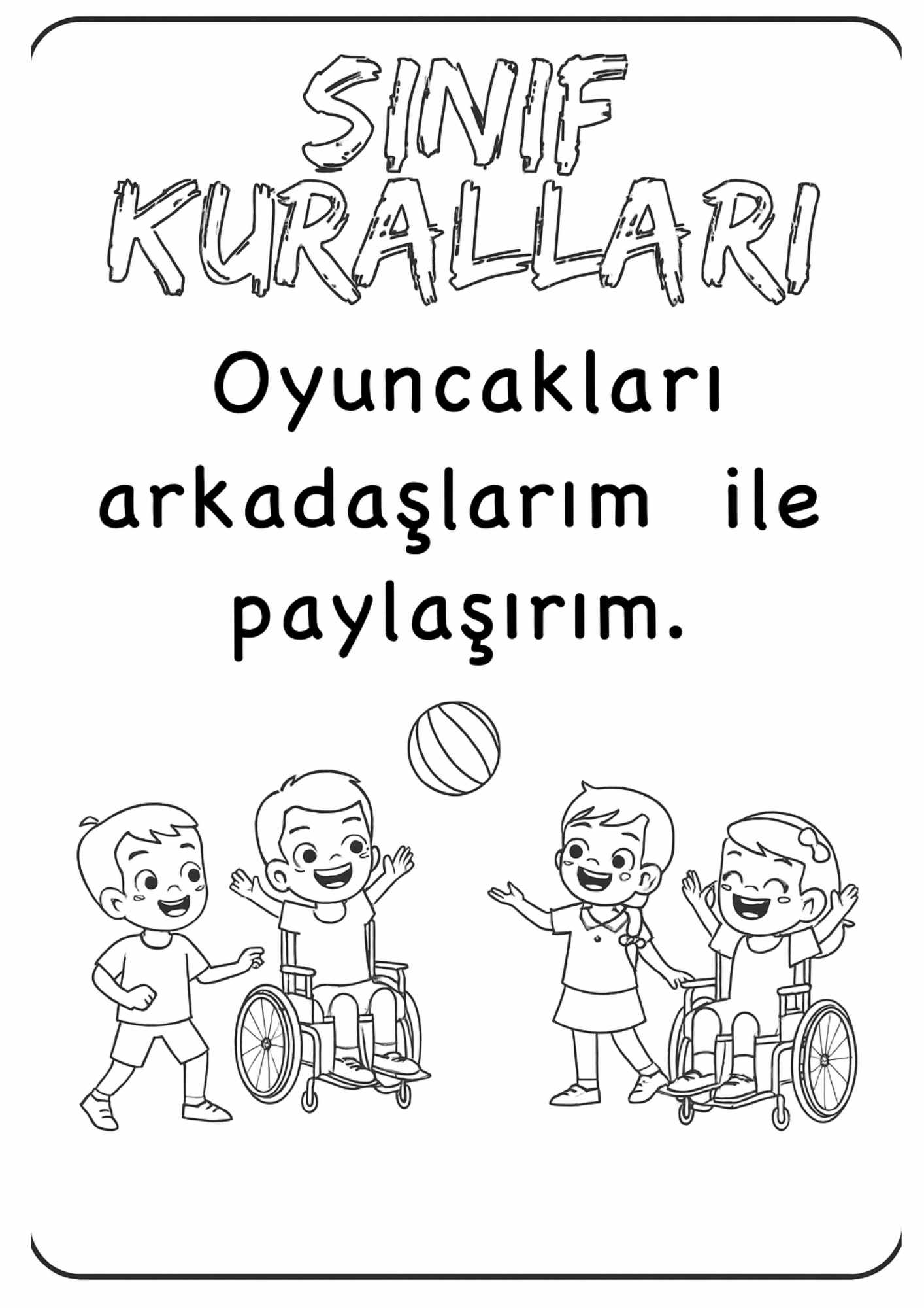 Oyuncakları Arkadaşlarım ile Paylaşırım Boyama Sayfası – Sınıf Kuralları Temalı Ücretsiz PDF ile Paylaşmayı Öğren!