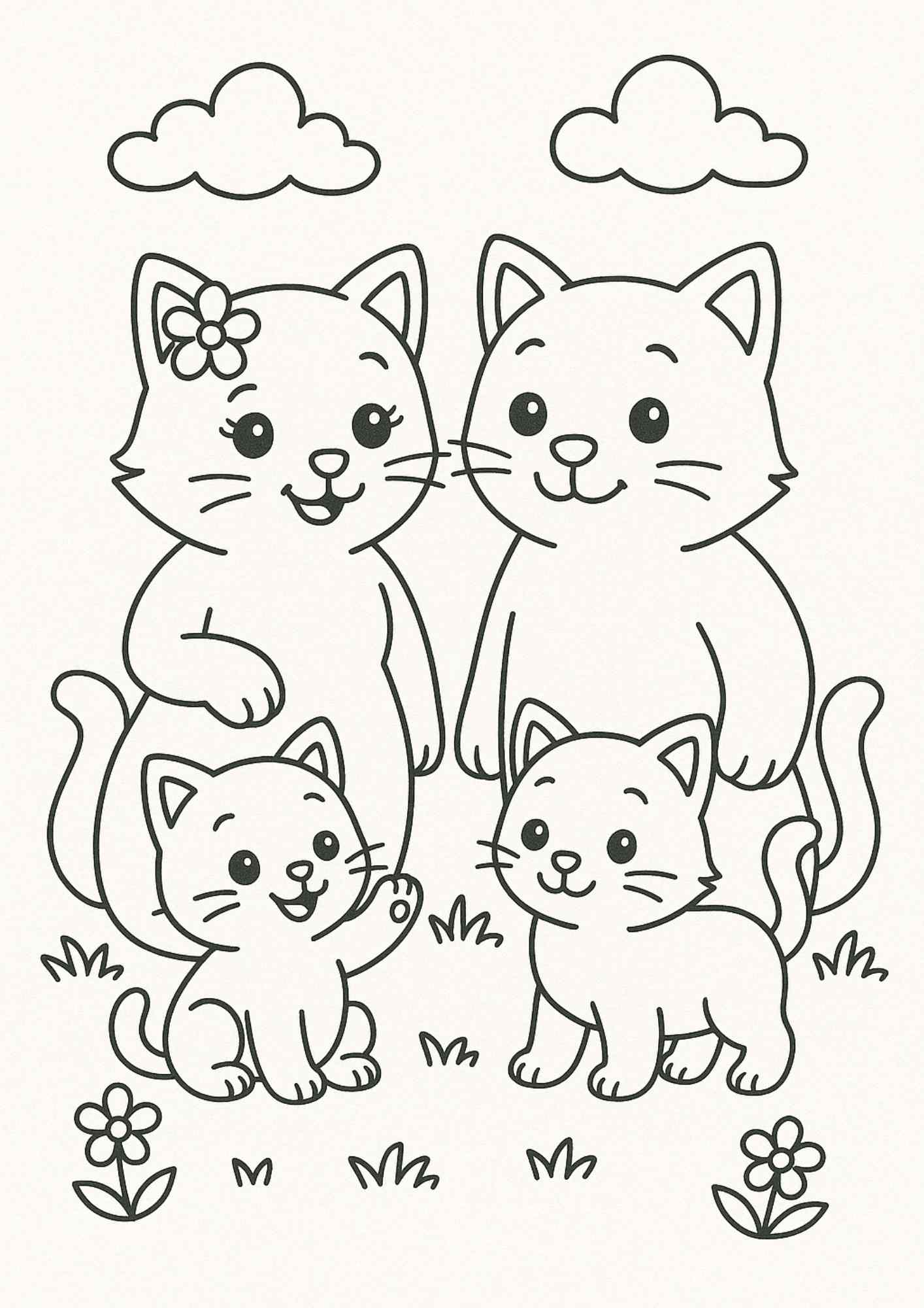 Kedi Ailesi Boyama Sayfası – Ücretsiz PDF ile Miyav Miyav Renkli Bir Maceraya Katıl!
